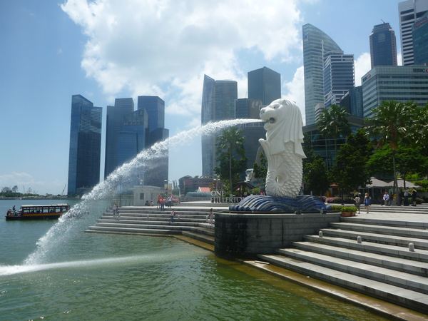 Merlion je mýtické zvíře s hlavou lva a tělem ryby.