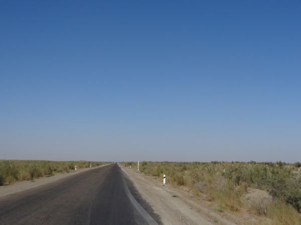 Cestou do Chivy projíždíme přes poušť Kyzyl Kum (v překladu "rudý písek"), která kromě Uzbekistánu zasahuje i do Kazachstánu a Turkmenistánu.