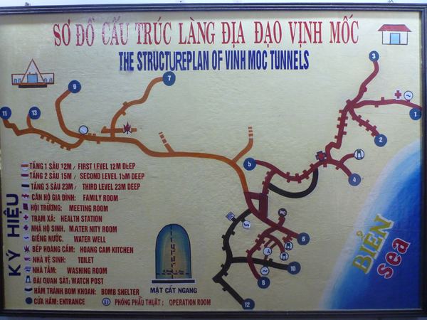 Vietnamské DMZ - tunely Vinh Moc - plán celého podzemního systému